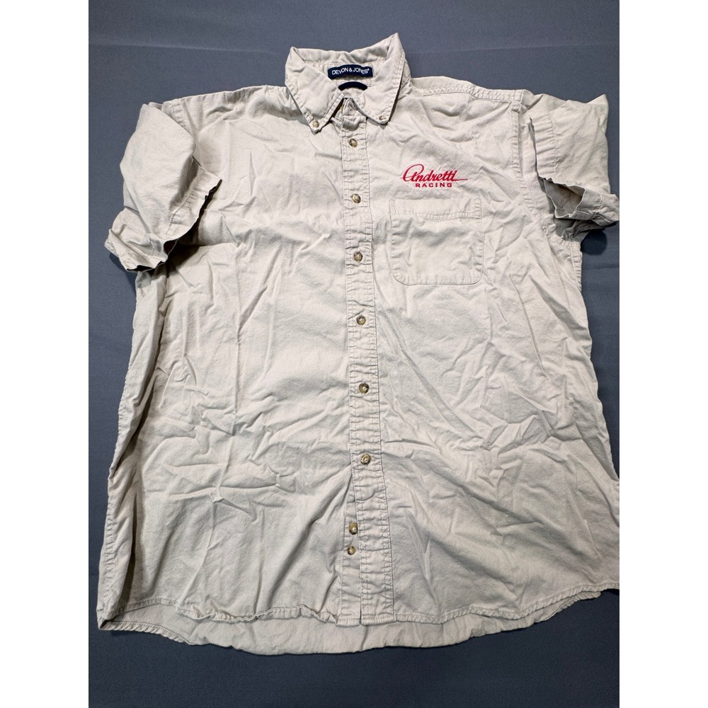 Andretti Racing‎ Devon Jones Mens XL Tan Short Sleeve Button Up Shirt